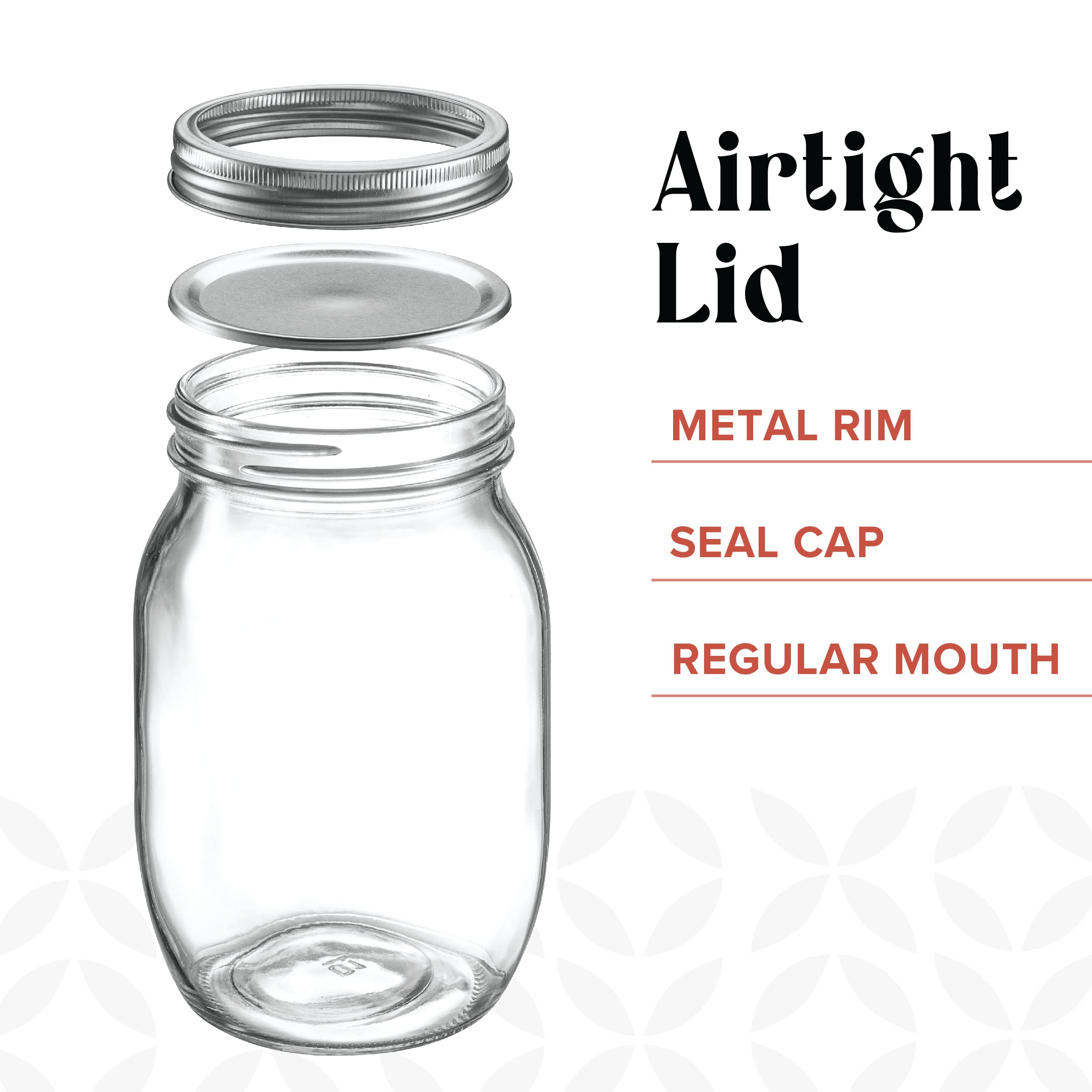 [6 Pack] 16 oz. Regular-Mouth Glass Mason Jars with Metal Airtight Lids and Bands for 1 Pint Canning, Preserving, & Meal Prep