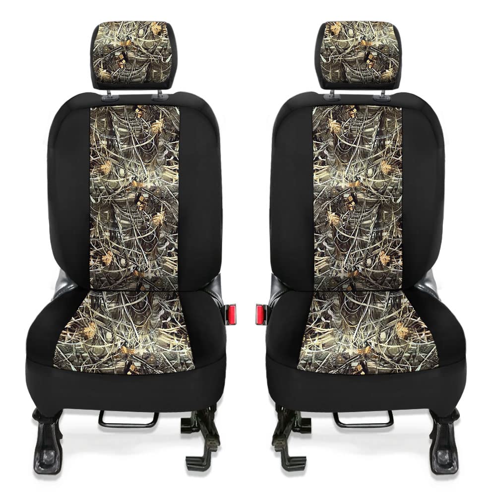 CarsCover Custom Fit 2011-2018 Jeep Wrangler Unlimited 4dr JK Wetsuit Neoprene Car SUV Wagon Front Seat Covers Camo and Black Sides Driver & Passenger Real Maple Forest Tree Leaf Camouflage Cover