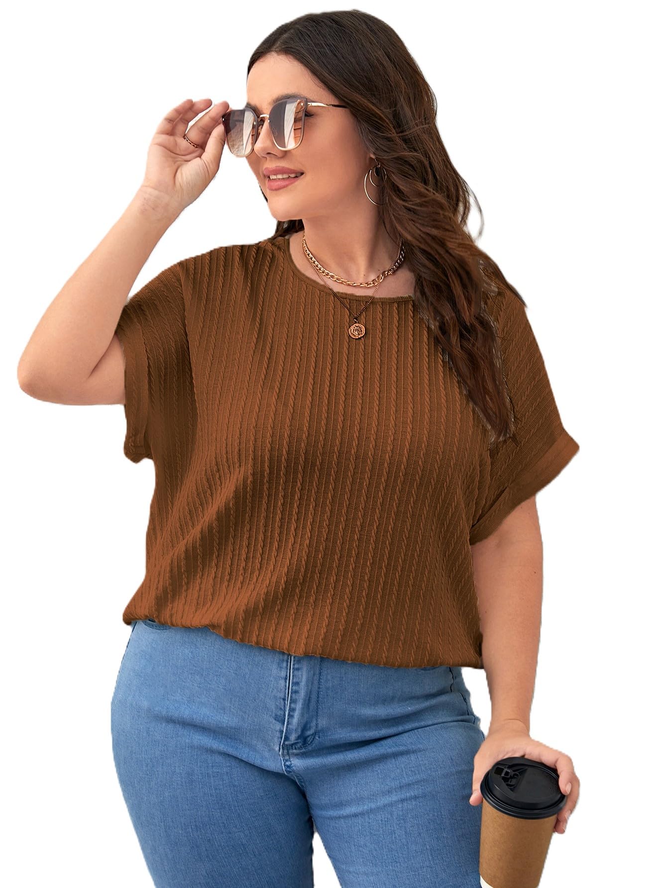 Womens Dressy Casual Business Work Tops Summer Half Sleeve Shirts Boat Neck Jacquared Tshirts