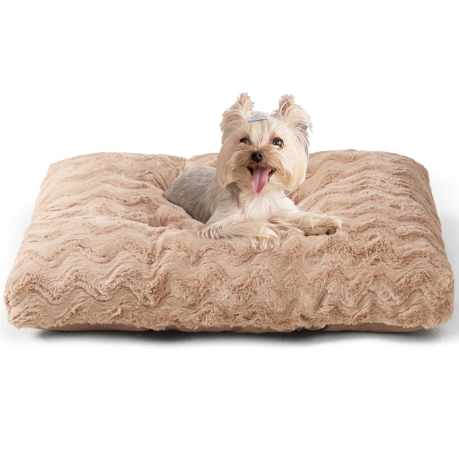 EHEYCIGA Hundebett Kleine Hunde Waschbar, 58x45cm, Hundekissen Flauschig für Kleine Hunde, Kuschelig Umkehrbare Hundematte mit Kunstpelz und Kunstleinen, Braun