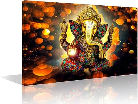 TUMOVO Ganesha Canvas Wall Art 1 Piece Wall Paintings Hindu God Pictures for Bedroom Modern Artwork Home Decorations Posters and Prints Wooden Framed ...