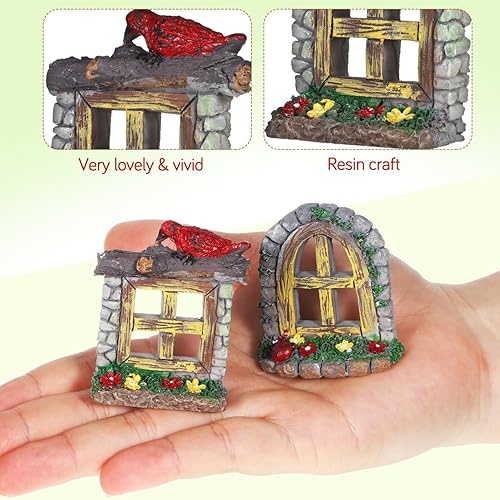 Miniatura 5 de DOITOOL 4 piezas de ventanas y puertas de hadas, accesorios de jardín de hadas, escultura de jardín, adorno de césped, mini jardín, miniaturas de