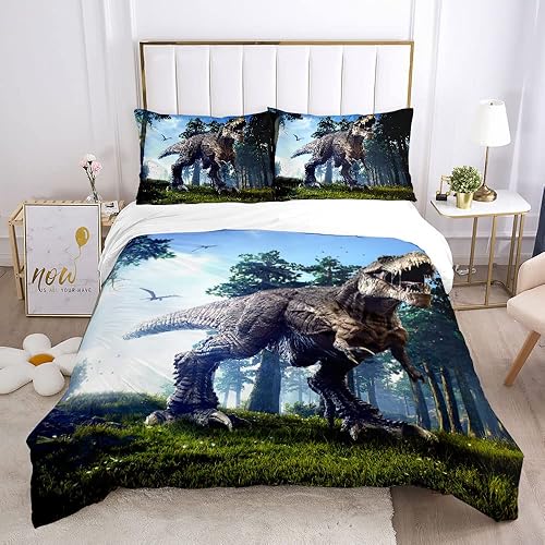 Juego de funda de edredón para hombre, tamaño Queen, King, juego de ropa de cama de dinosaurio, funda de edredón suave de dibujos animados 3D con