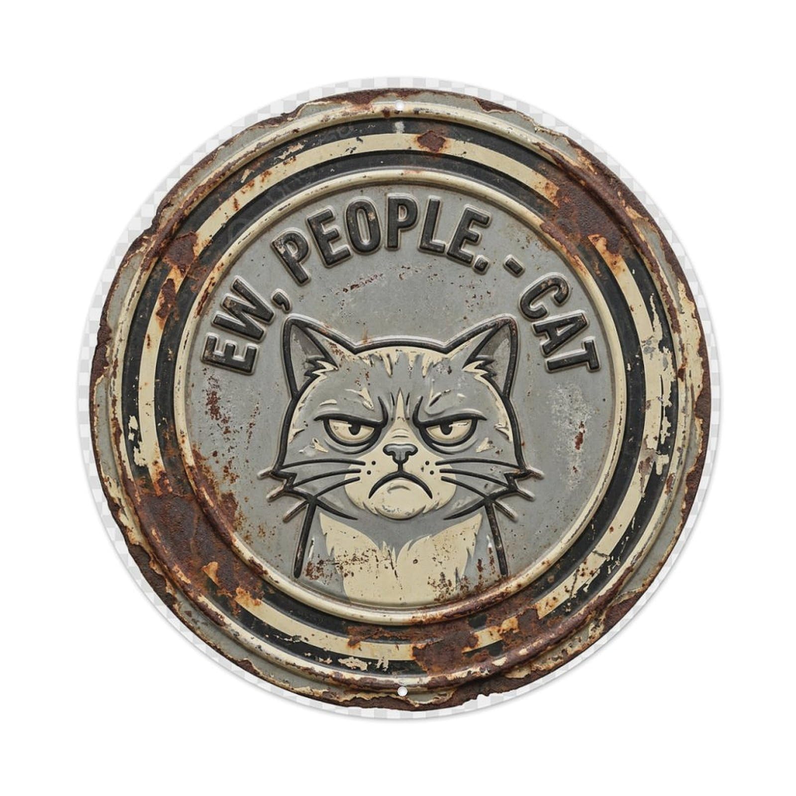 Ew People Cat Retro Slogans Metal Tin Sign Plaque Wall Decor for Cafe, Club Bar, Office, Home Garden Round Metal Poster 8x8Inch