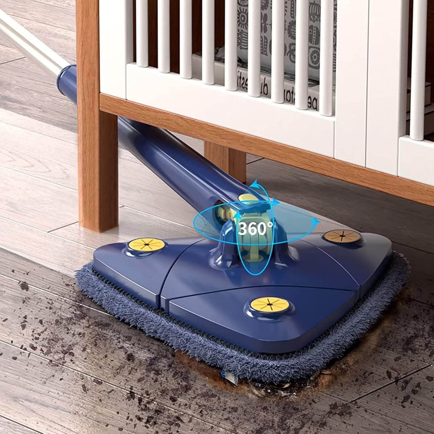 Mocio triangolare allungabile, strumento di pulizia girevole a 360 gradi per la casa, uso a secco umido, mocio regolabile per pavimenti, finestre, pareti, include 2 panni di ricambio