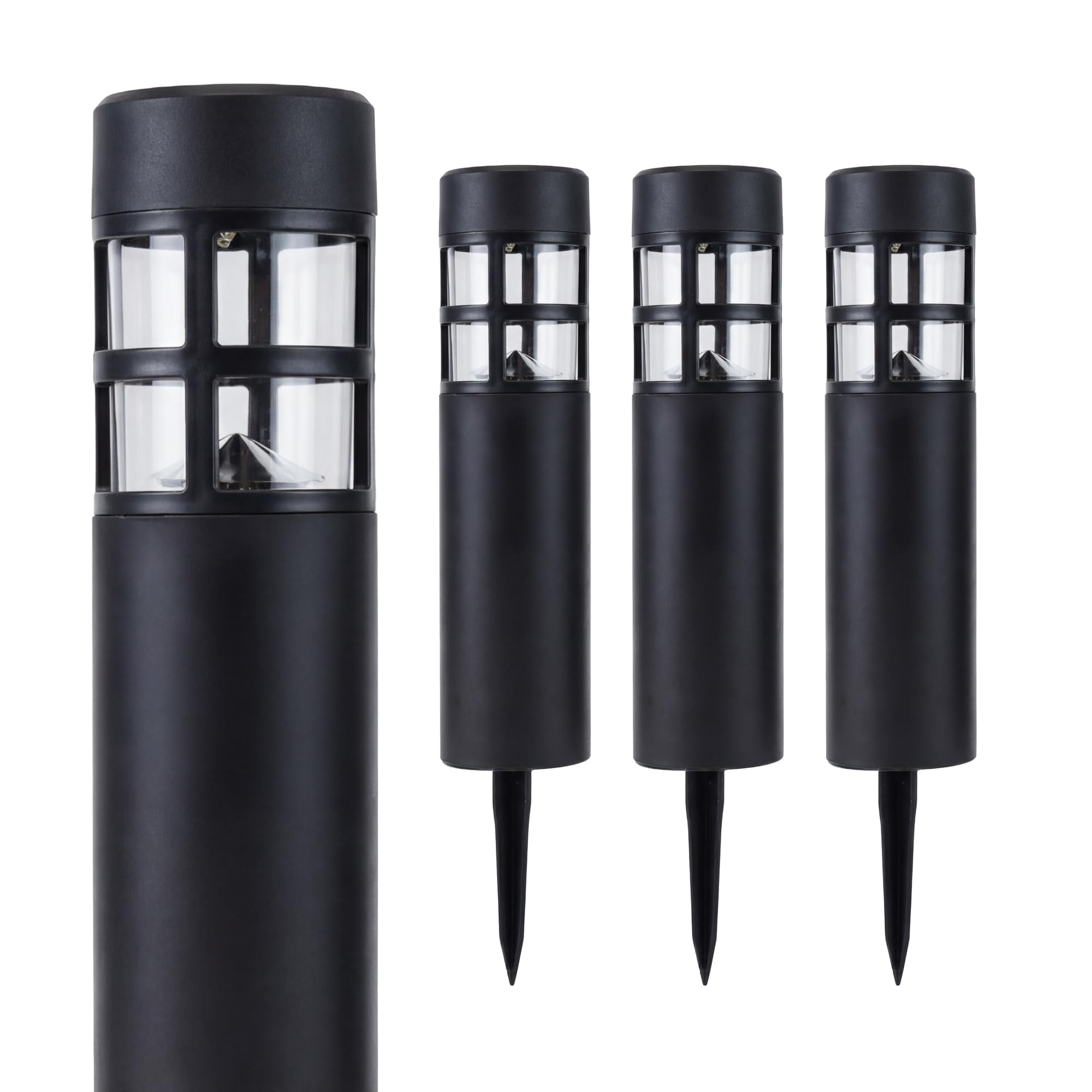 Gardenwize Solar Pillar Stake Lights - Pack of 4 - Black