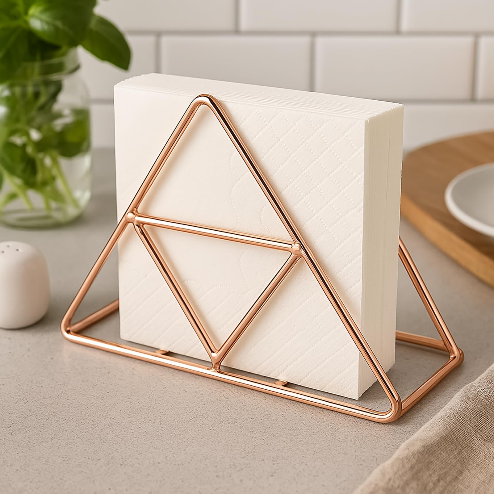 CentraLit Napkin Holder for Dining Table - Tissue Paper Stand for Kitchen, Table, Home Décor, Office, Restaurant, Tissue Dispenser Organizer for Dinner Tables, Kitchen, Bathroom (Rose Gold)