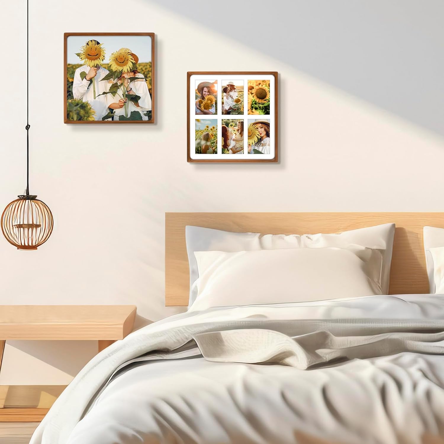 Golden State Art, 4x6 Collage Picture Frame - Solid Wood With Real Glass - Multi Picture Frame for (6) 4x6 Photos or One 13.5x13.5 Print - Rounded Corner Design - Collage Wall Decor - Brown