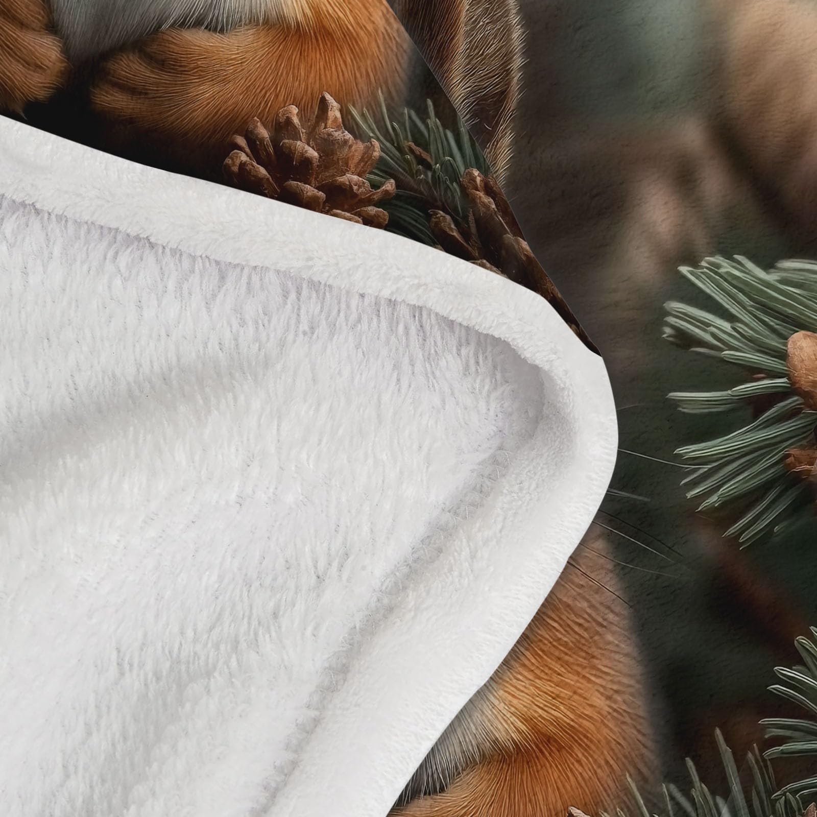 Miękki i przytulny flanelowy koc polarowy 150 x 200 cm - ciepły nadruk zwierząt wiewiórki szyszki iglaste, dekoracyjne narzuty na sofę i łóżko