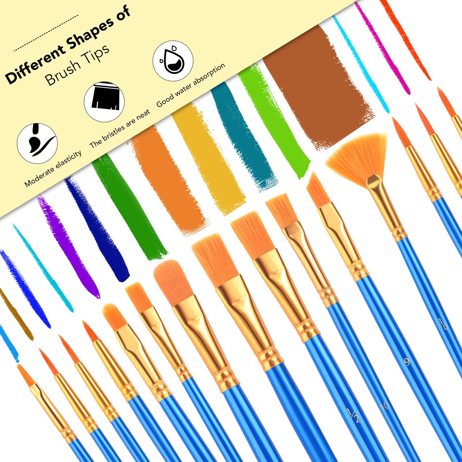 AROIC Juego de pinceles de pintura acrílica, 100 paquetes/1500 pinceles de nailon para pintar el pelo