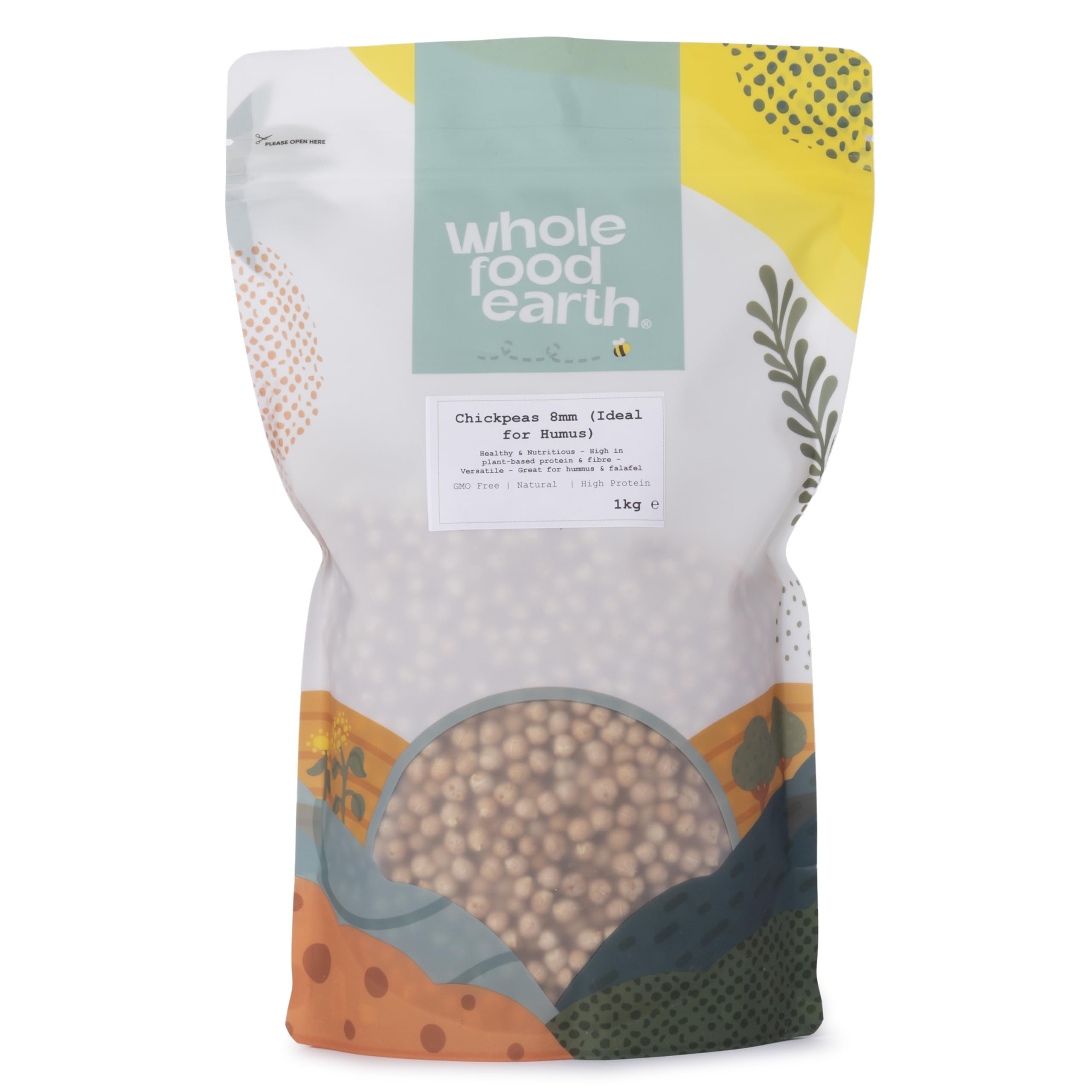 Wholefood Earth Dried Chick Peas 8mm (Ideal for Hummus) 1kg | GMO Free | Natural | Vegan | High Protein