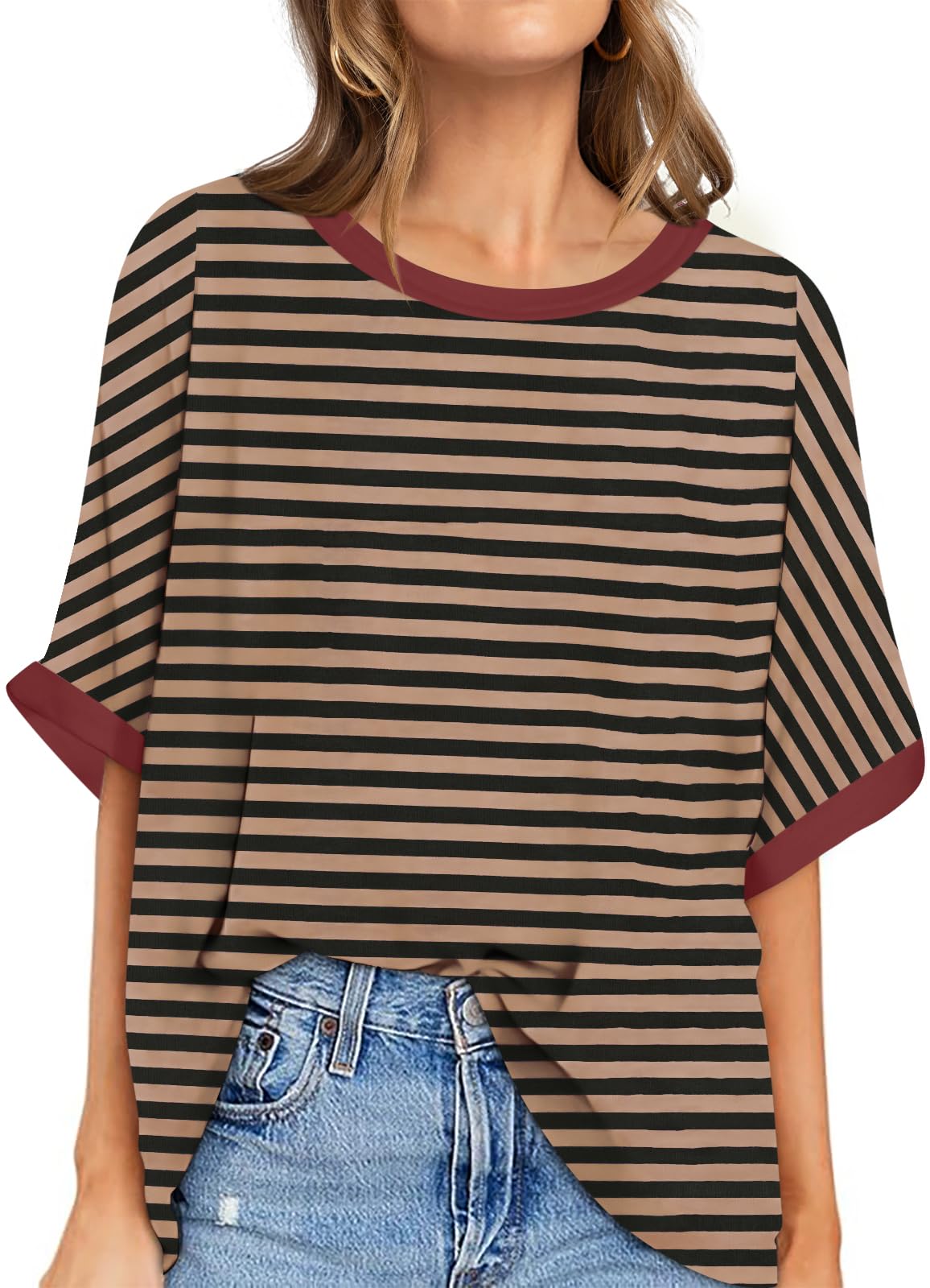 UEU Women Oversized T-Shirt Summer Casual Loose Fit Short Sleeve Basic Tops Workout Gym Tee Shirt