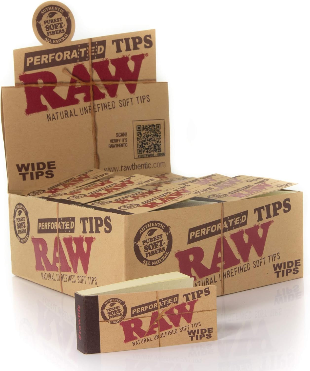 RAW Perforated Wide Tips | 50 Packs | 50 Tips Per Pack | Naturally Slow Burning RAW Tips Made for Re-use