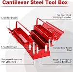 WORKPRO Metal Tool Box, 18-inch Cantilever Folding Red Storage Box, 3-Layer 5-Tray Multi-Function Tool Organizer, Red