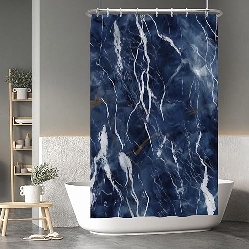Miniatura 8 de Baocicco Cortina de ducha con diseño de mármol azul marino, con grietas de línea dorada, moderna, abstracta, de lujo, cortinas de ducha decorativas