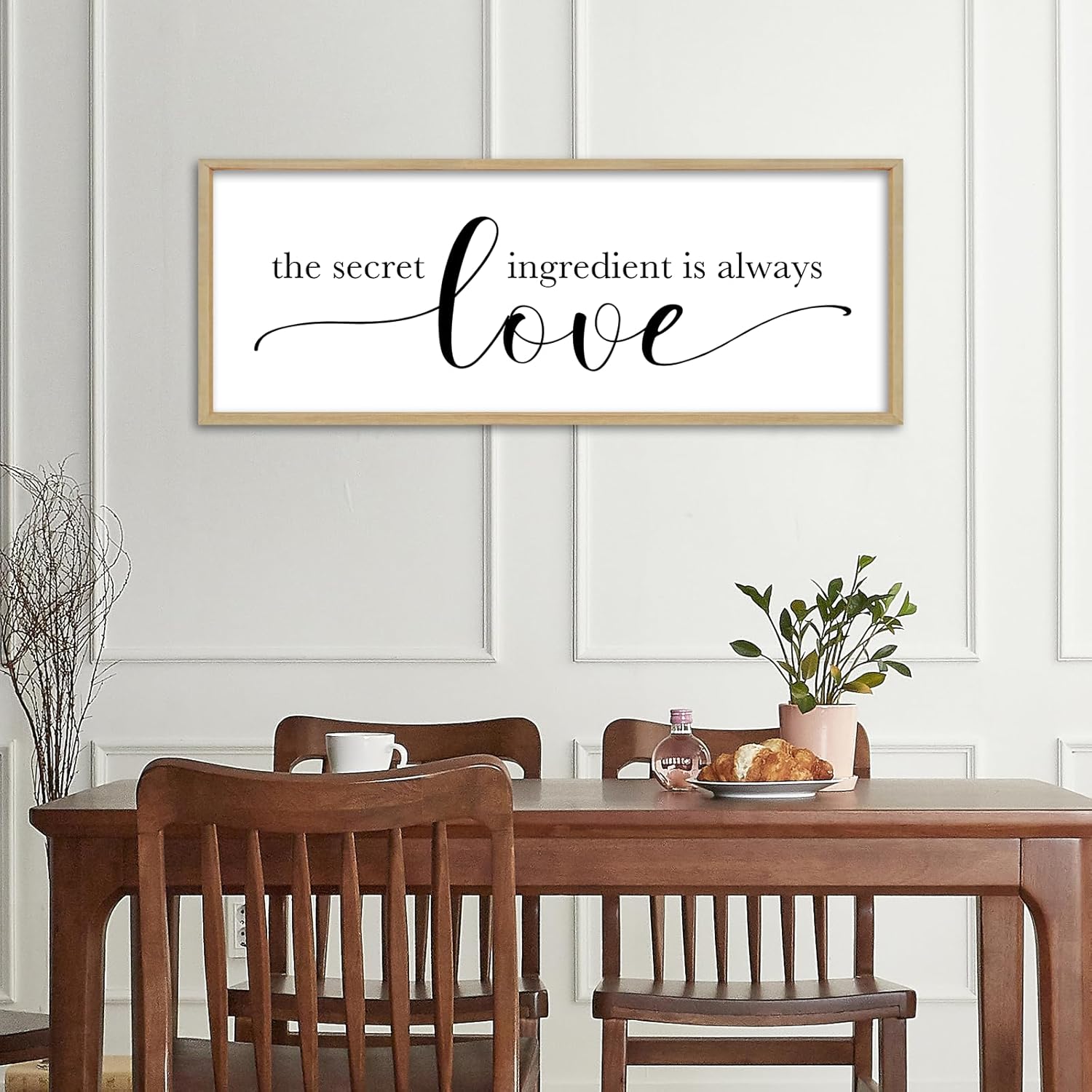 YWMZYKJGS The Secret Ingredient Is Always Love Wall Decor Sign 32"×12" for Kitchen Dining Room Large Wood Framed Wall Hanging Art (Wood)