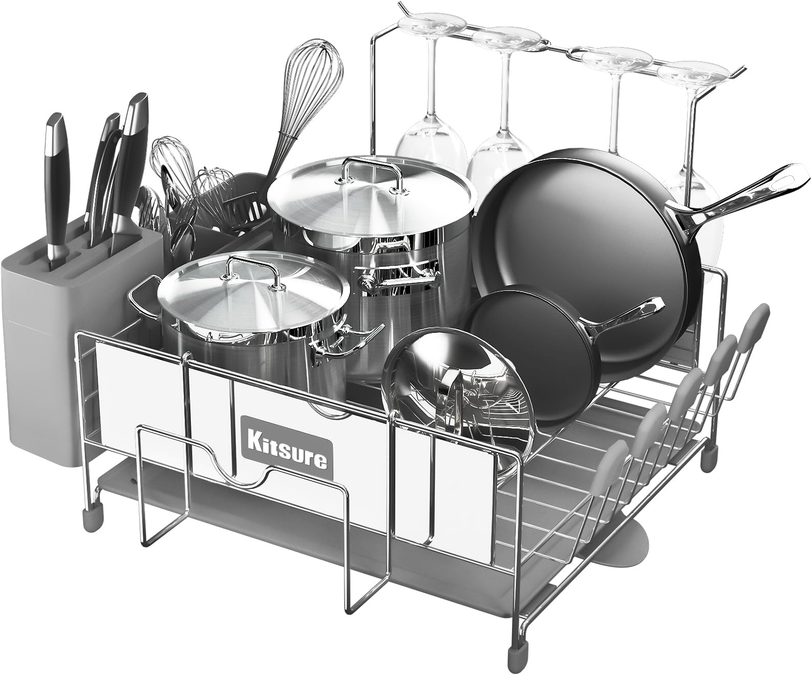 Kitsure Dish Drying Rack, Large Kitchen Dish Rack and Drainboard Set with Easy Installation, Durable Stainless Steel Dish Rack for Counter