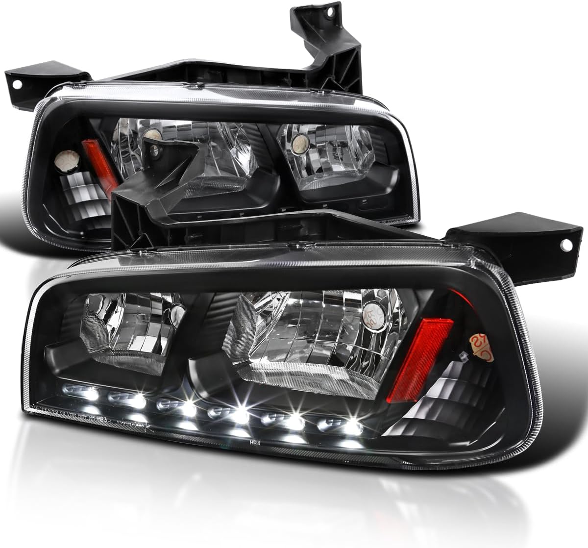 SPEC-D TUNING Black LED Headlights Compatible with 2006-2010 Dodge Charger L+R Pair Head Light Lamp Assembly