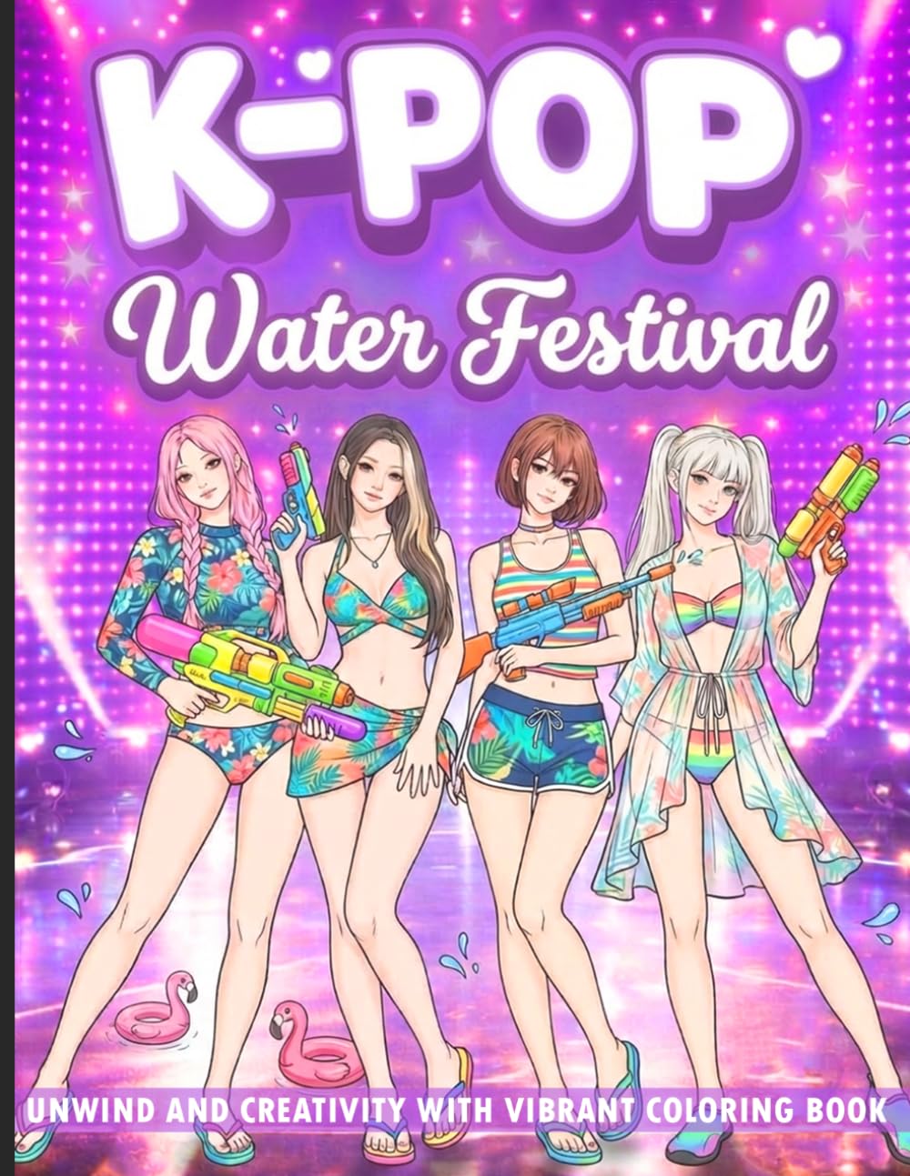 K-pop Water Festival Coloring Book: Korean Music Festival Coloring Pages Featuring Idol Performances, Water Splash Scenes, and Summer Party for Fans to Relax & Unwind