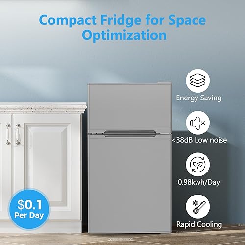 Miniatura 12 de Joy Pebble Refrigerador pequeño de 3.1 pies cúbicos con congelador, refrigerador compacto con congelador, mini refrigerador para dormitorio,