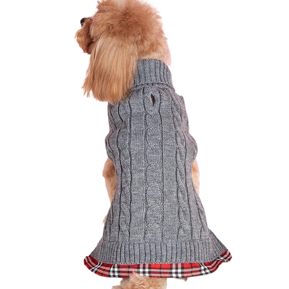 Tangpan Classic Cable Turtleneck Dog Sweater with Leash Hole Pet Plaid Warm Apparel Puppy Clothes Cat Outfit （Grey,S — image 1