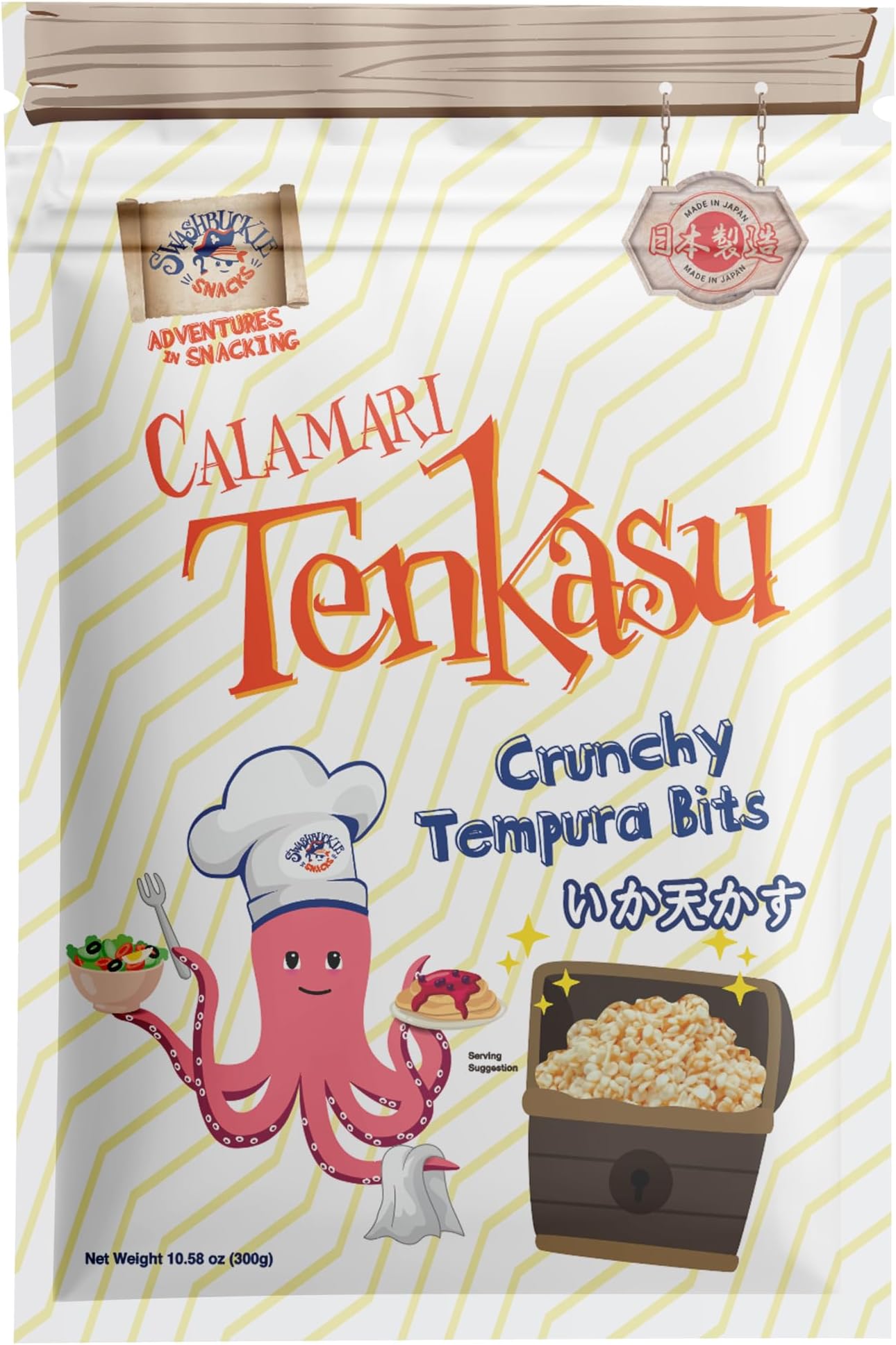 Calamari Tenkasu Tempura Bits 10.58 Ounce (300g), Authentic Japanese Snack by Swashbuckle Snacks, Made in Japan