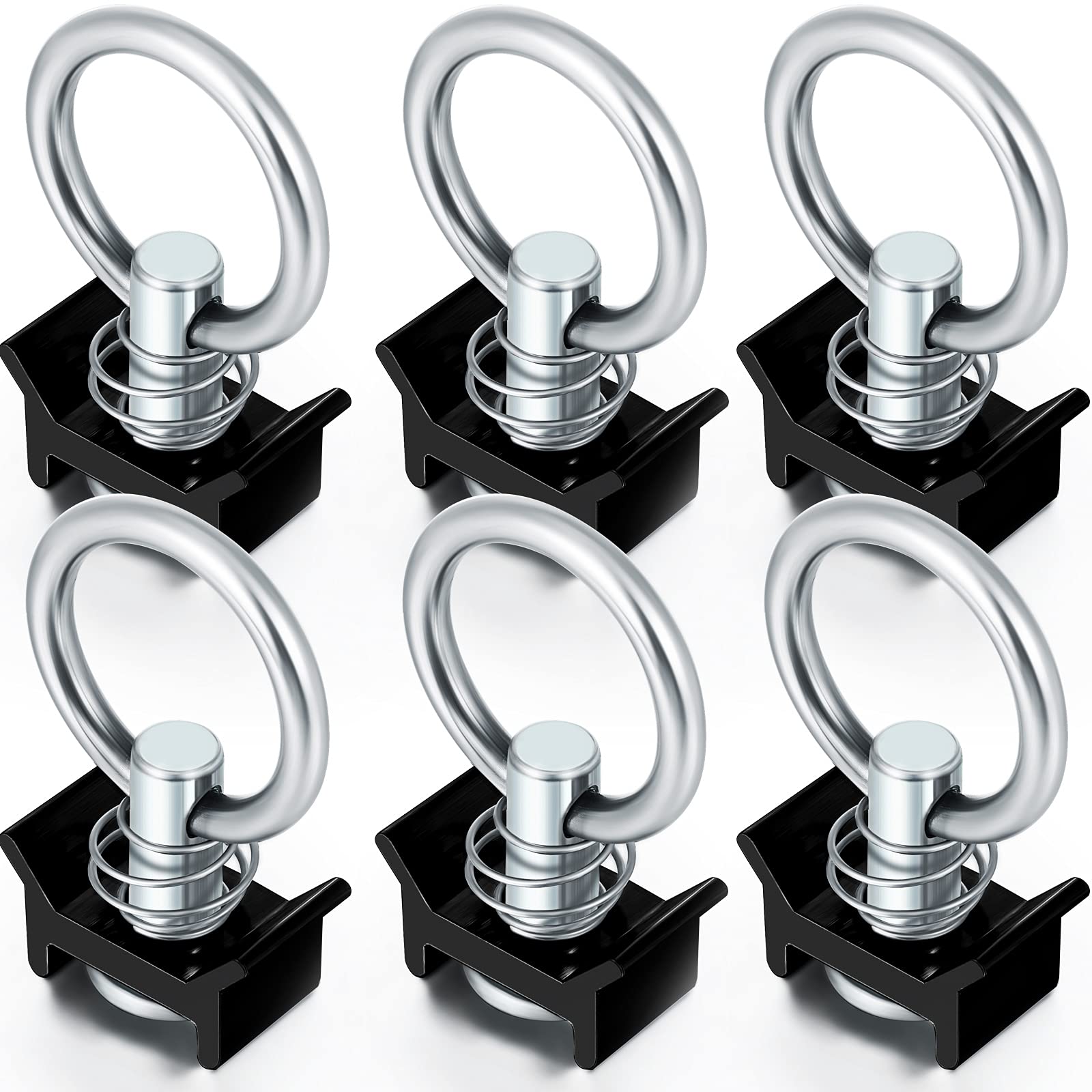 6 Pieces Single Stud Fitting L Track 4,000LB Capacity with Stainless Steel Round Ring Aluminum Keeper Cargo Control for Airline Track Logistic Installation
