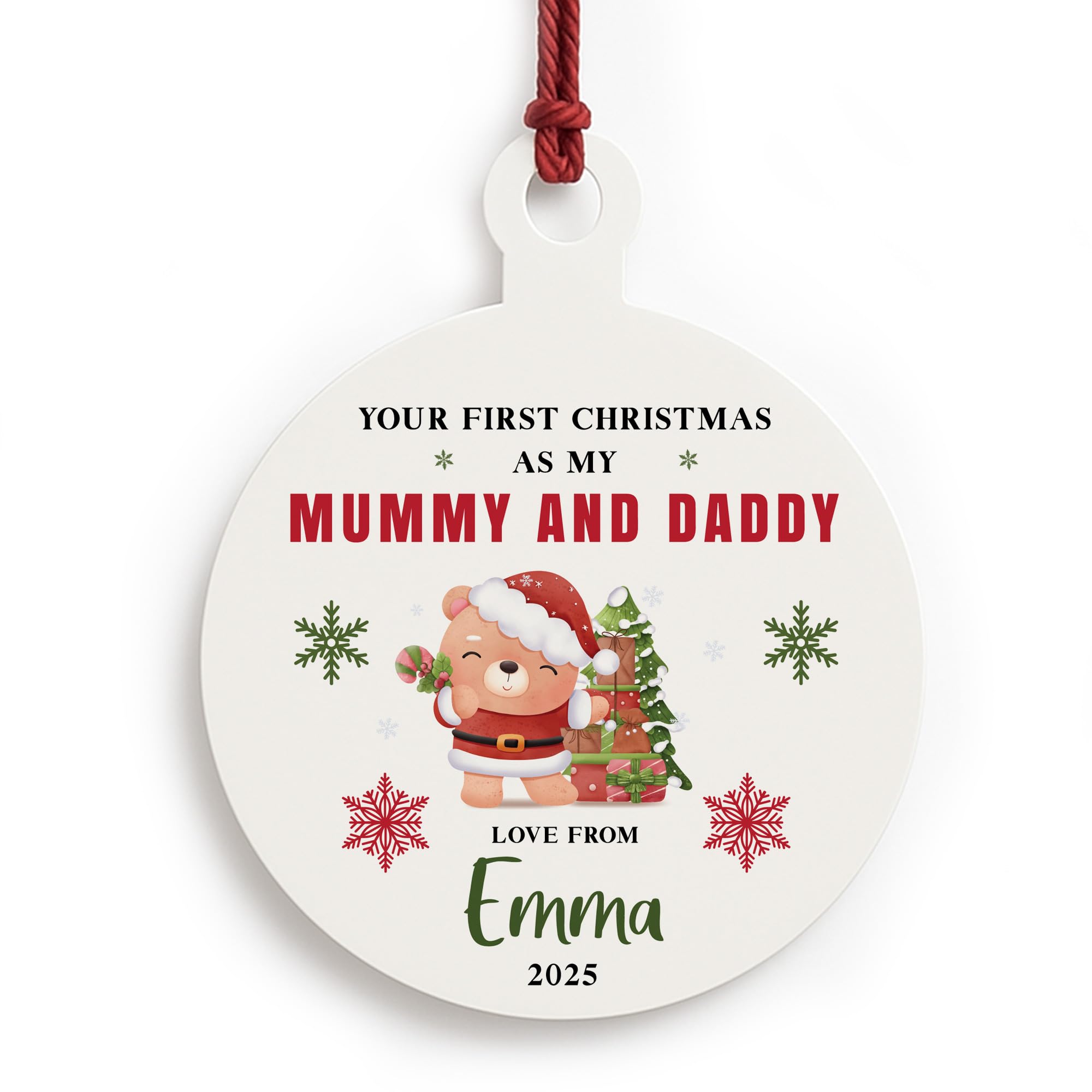 Red Ocean Personalised Your First Christmas As My Mummy And Daddy Acrylic Bauble From Baby Girl Baby Boy Christmas For Mummy Daddy Keepsake