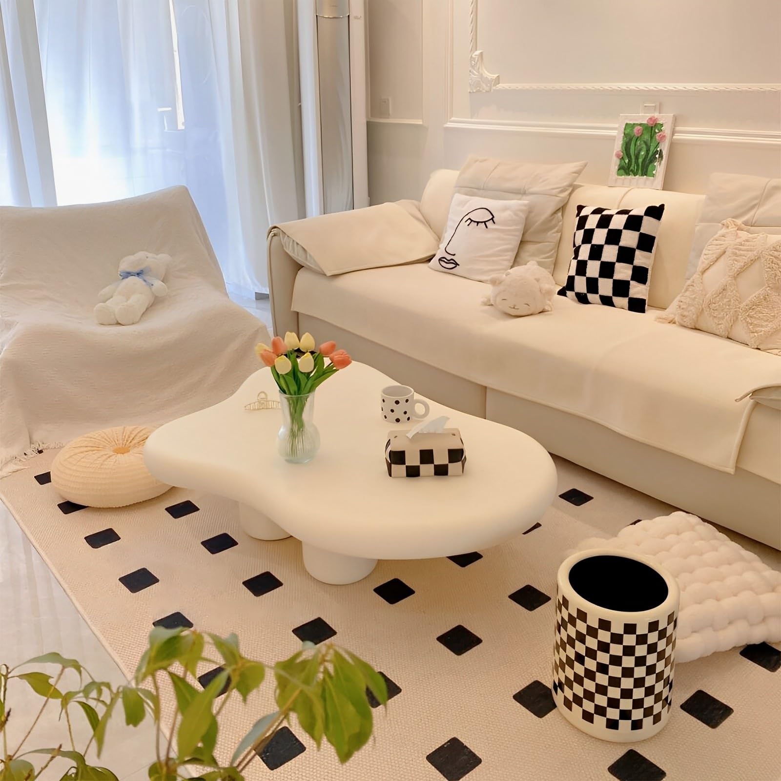 LefeDa Salontafel Witte Wolk Vorm Houten Moderne Stijl Voor Woonkamer En Slaapkamer - Eenvoudige Montage (100cm/120cm Maat: 100cm/39.3