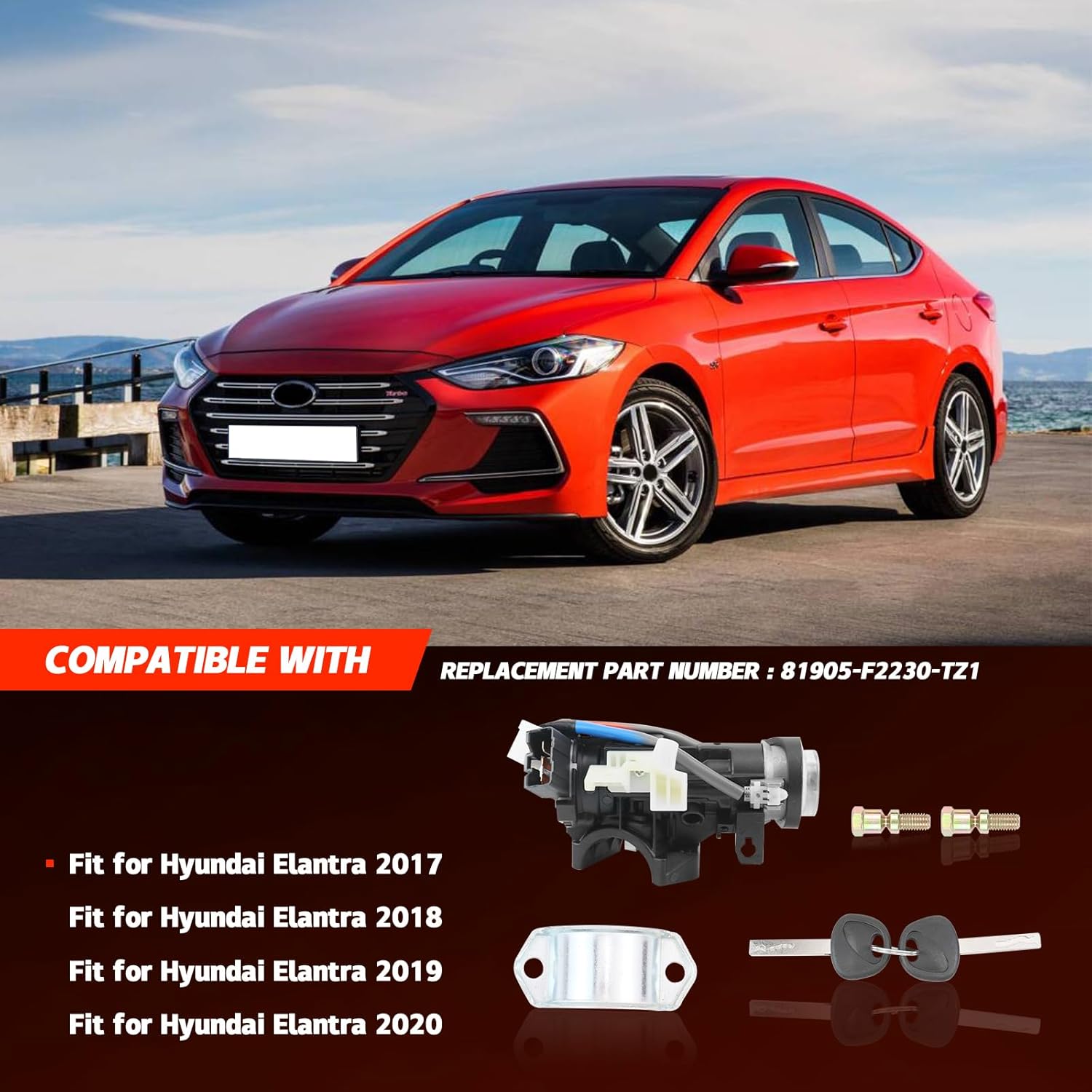 81905-F2230 Ignition Switch Lock Cylinder Assembly with 2 Keys Fit for Hyundai Elantra 2017-2020 Ignition Lock Switch Assembly Replace# 81910-F2130, 81970-F2B00, 81900-F2H00