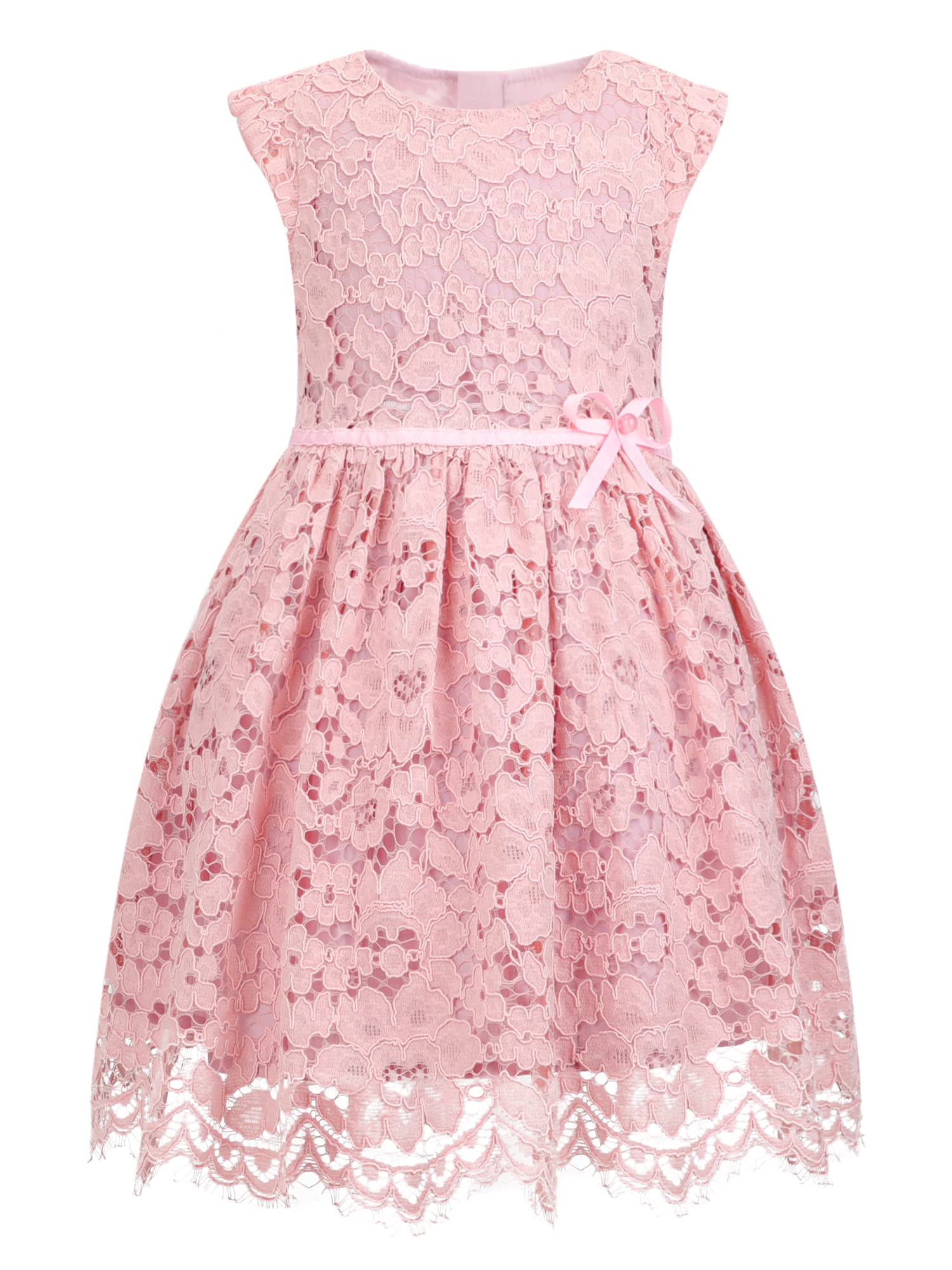ALLOVIN Girls & Toddlers Sleeveless A-Line Lace Party Dress Birthday Wedding & Flower Girl Dress with Beaded Bowknot 2-12Y