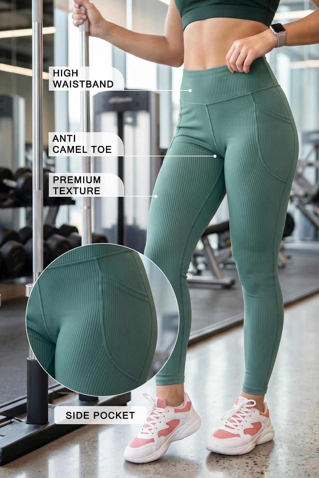 JUNEBERRY® Legging de sport pour femme en élasthanne texturé extensible léger et confortable pour la gym, taille XS à XL