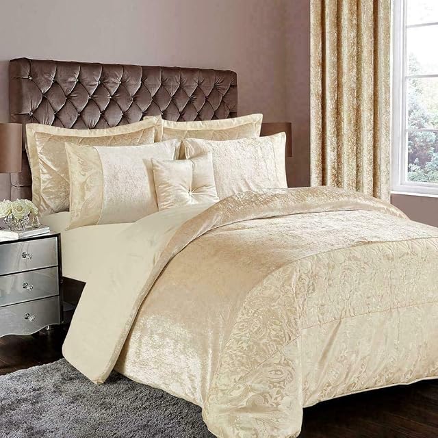 Householdfurnishing Luxury Crushed Velvet 3 Pieces Duvet/Quilt Cover Set Bedding Set With Pillowcases (Beige, Double)