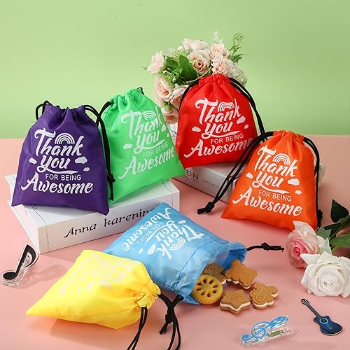 Miniatura 6 de Paterr 24 bolsas de regalo de agradecimiento, regalos de agradecimiento a empleados, 6 x 7 pulgadas, bolsas de regalo con cordón de agradecimiento