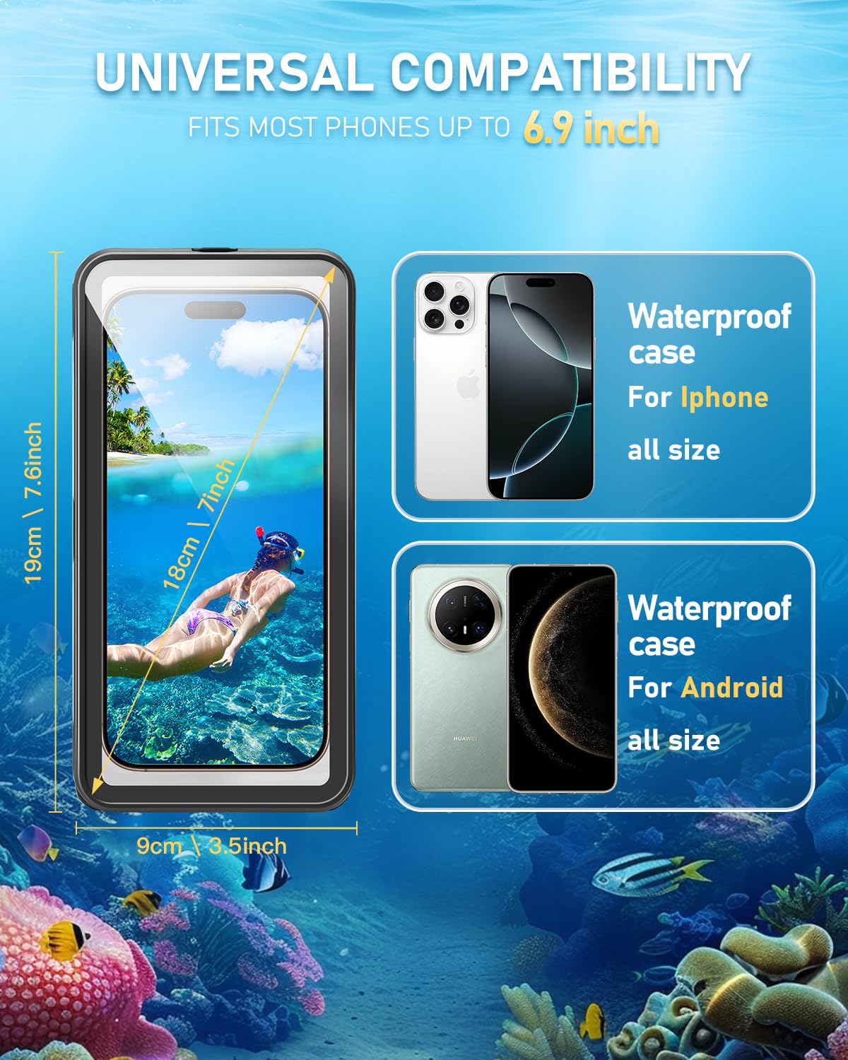 Funda impermeable para teléfono, IPX8 impermeable para artículos esenciales de playa y esnórquel, funda impermeable para teléfono con cordón, funda universal de hasta 6.9 pulgadas para iPhone