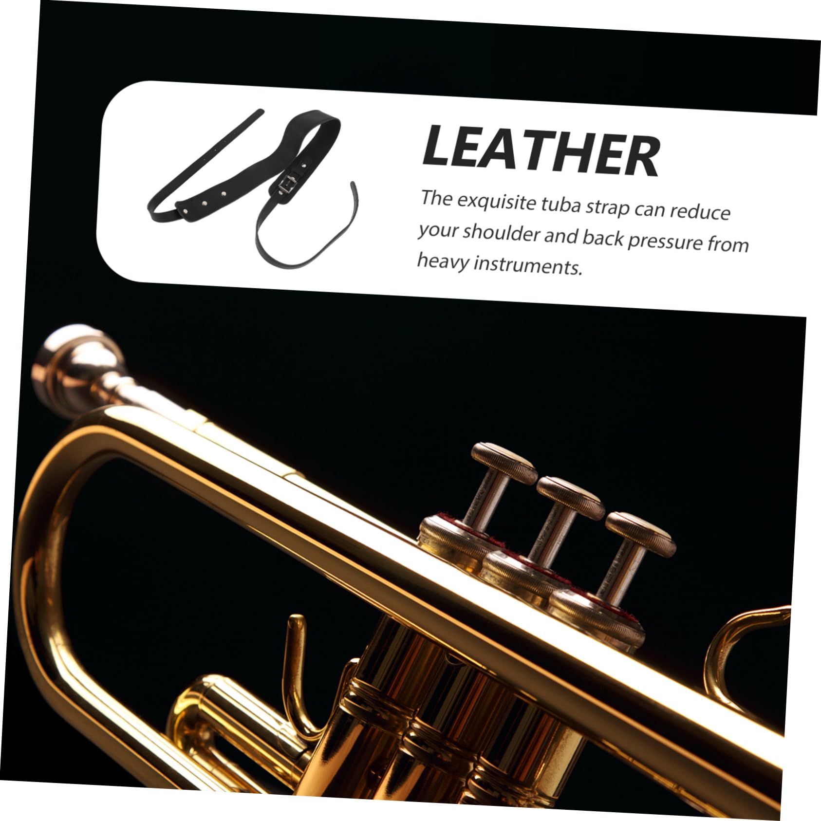 Cinturón de Tuba de Cuero Negro Ajustable para Trombón y Tuba