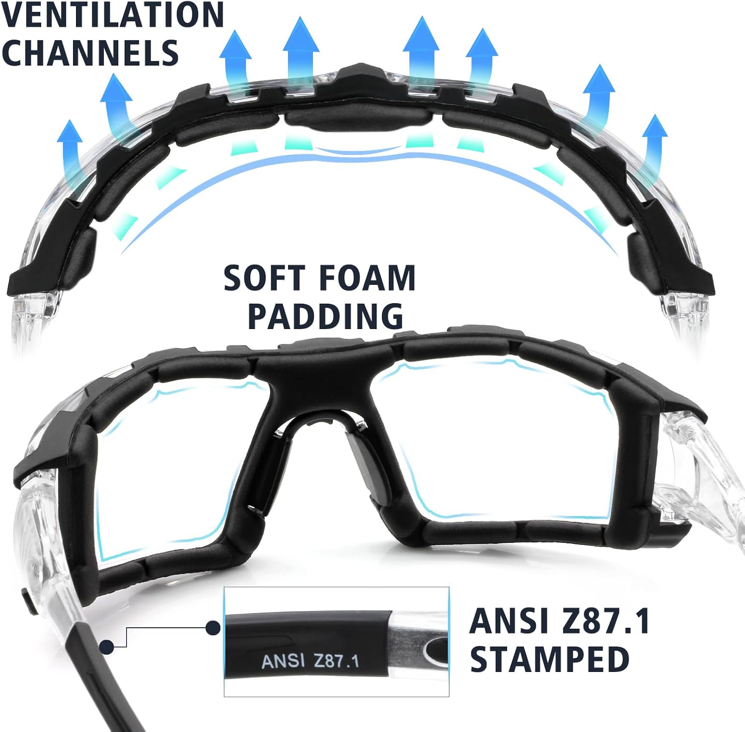 UKNOW Safety Glasses - Anti Fog Wraparound Lenses - Removable Foam Gasket - ANSI Z87.1 Protective Eyewear - Impact Resistant - Image 5