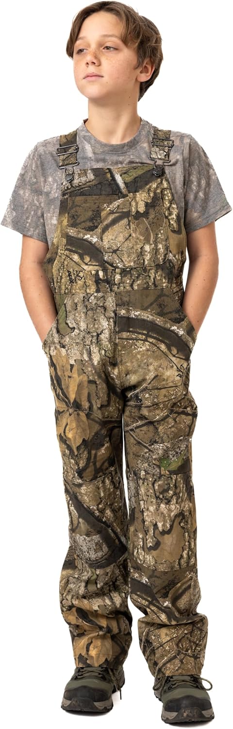 Realtree Youth Camo Hunting Overalls - Cotton Spandex with Adjustable Straps & Multiple Pockets