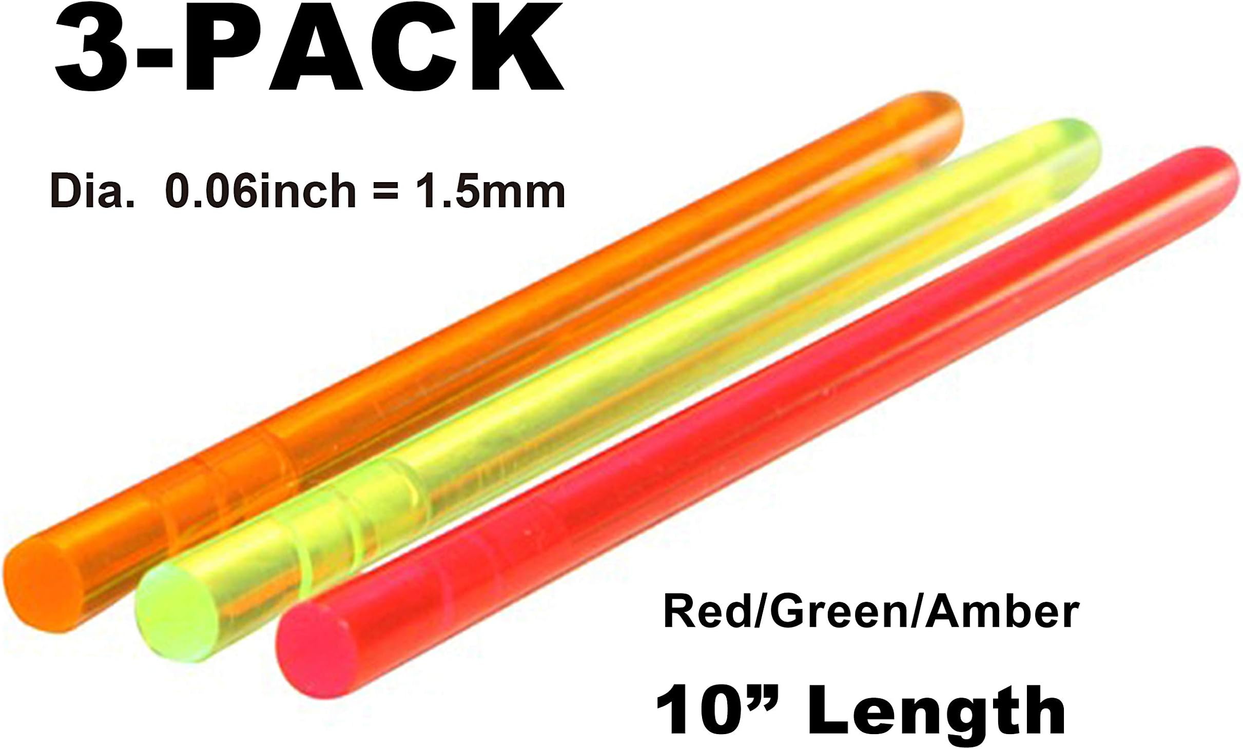 NJGIANT 3-Pack Tactical Replacement High Brightness Glow Stick Fluorescence Fiber Optic Sight Rod Green/Red/Orange for Bow and Gun Sight (0.06)