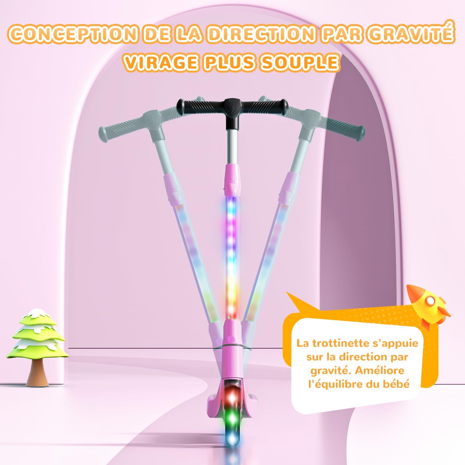 SISIGAD Trottinette Electrique Enfant 6-8-10 Ans Electric Scooter Enfant 5.3 Pouces avec Lumière LED Colorée & 3 Hauteurs Ajustables, Scooter Électrique Enfant Charge Max 70 Kg, Vitesse Max 10 Km/h