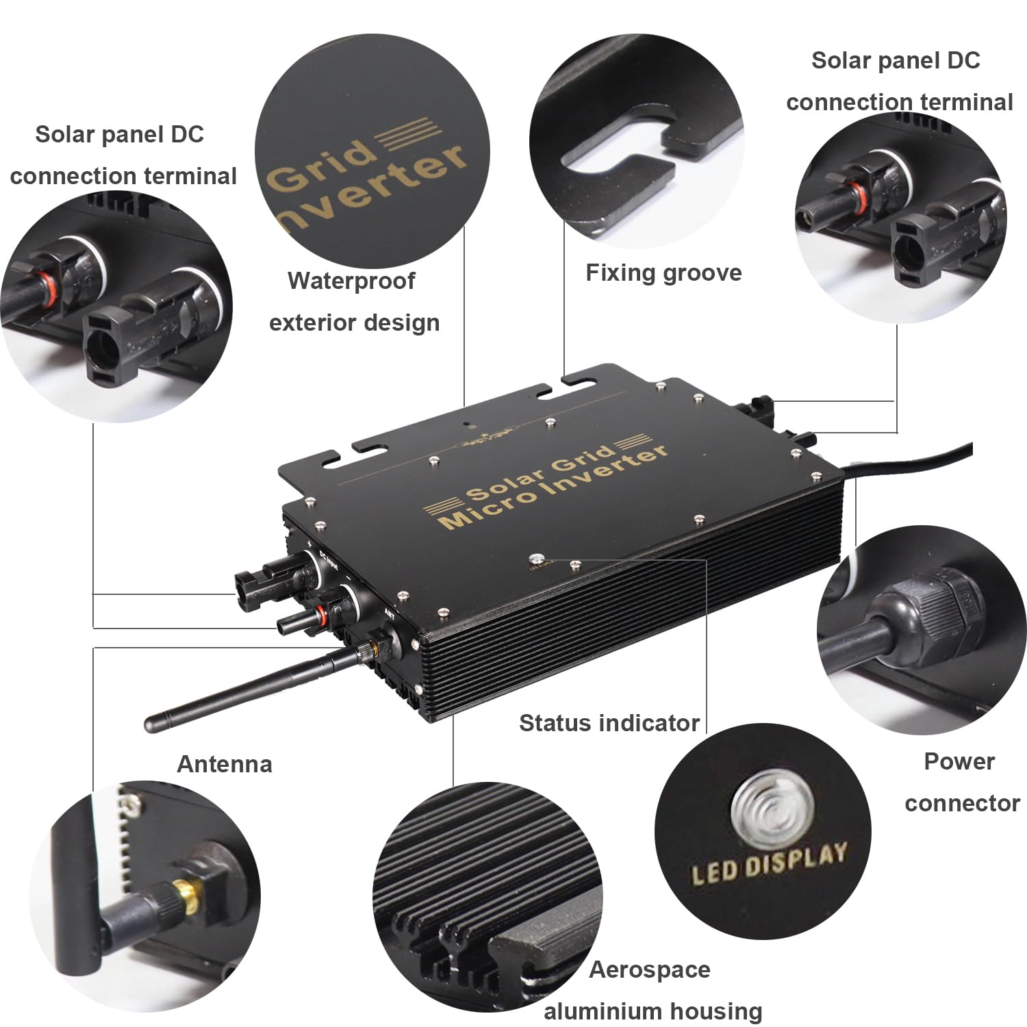 SolaMr 800W Grid Connect Inverter Micro Inverter Solare 120V/230V Auto, WIFI - Microinverter con Sorveglianza App per Casa Pannello Fotovoltaico Esterno-800W