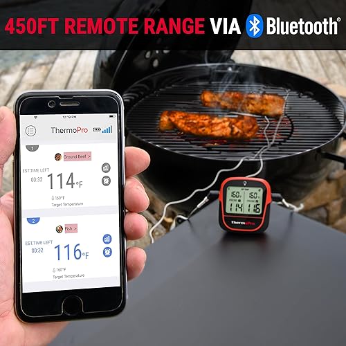 Miniatura 3 de ThermoPro Termómetro digital inalámbrico para carne de 450 pies, termómetro de carne Bluetooth inalámbrico para carne de carne, termómetro ahumador