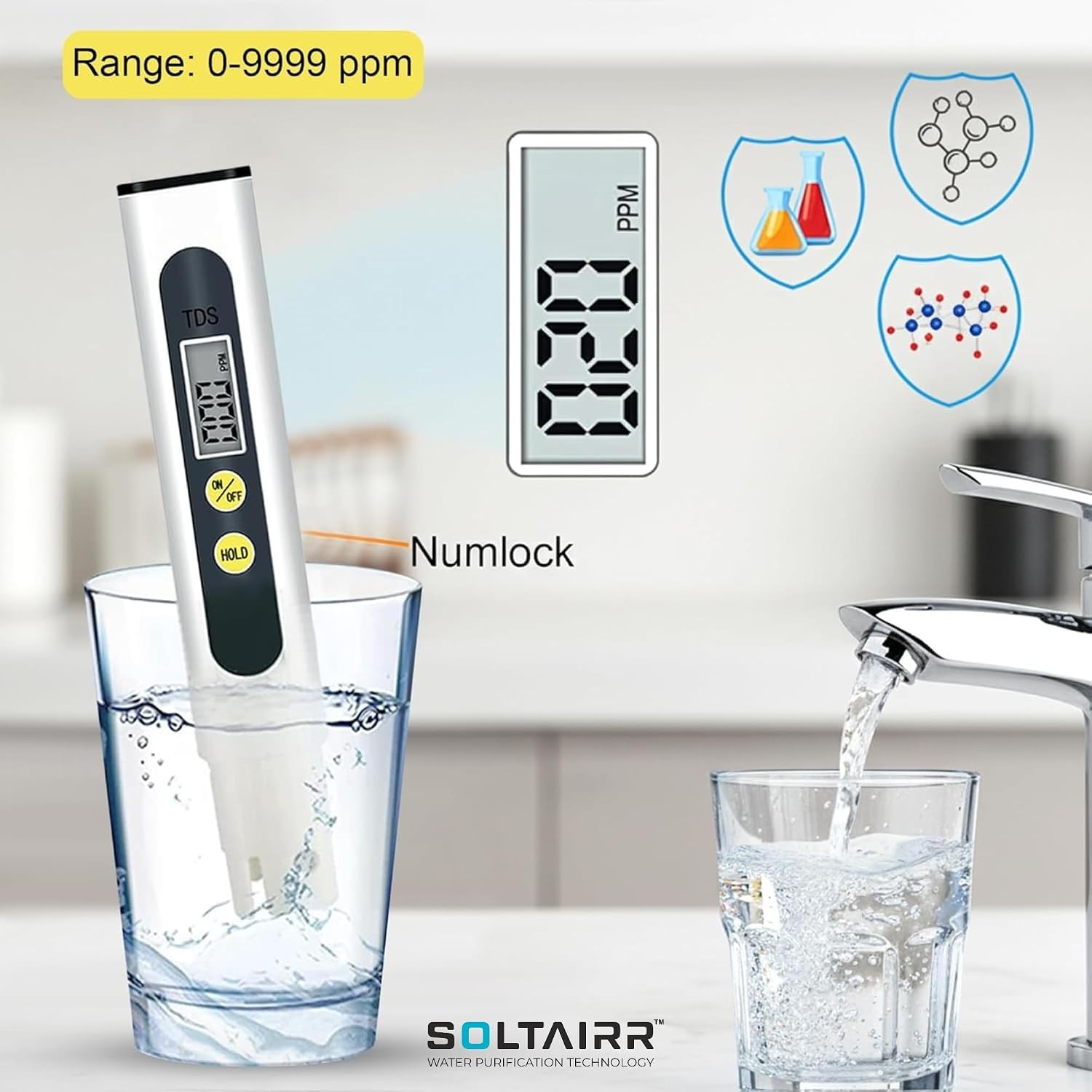 SJ WAVE SUCGLES Digital TDS Meter for Water Testing, Water Quality & PPM Tester with LCD Display for Drinking Water, RO Purifier, Aquarium, Hydroponics, Swimming Pool & Home Use — Amazon image 2