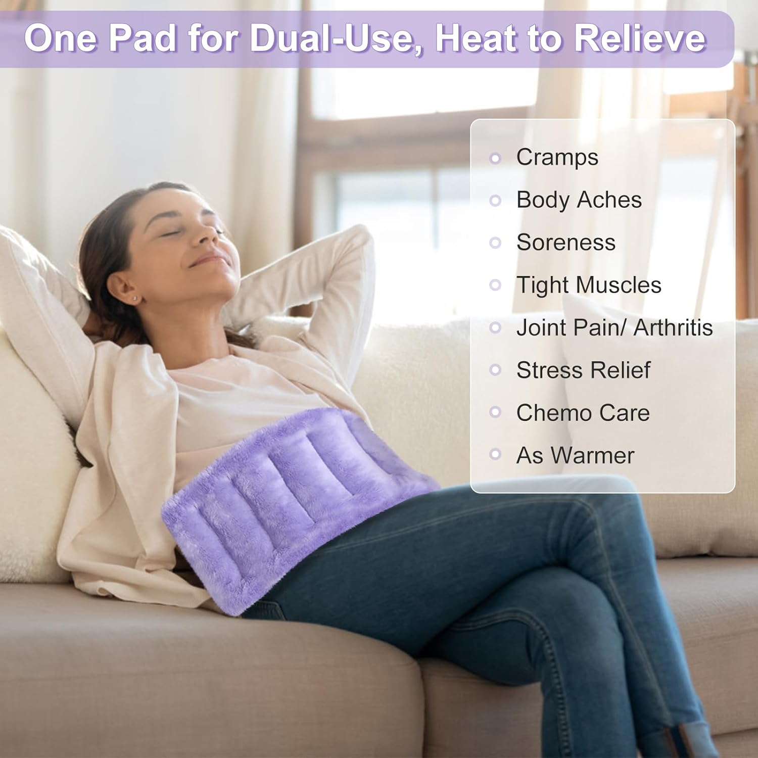 SuzziPad Microwave Heating Pad for Pain Relief, 7x18 Microwavable Heating Pads for Cramps, Muscle Ache, Joints, Neck Shoulder, Bean Bag Heating Pad Microwavable Moist Heat Pack, Warm Compress, Purple
