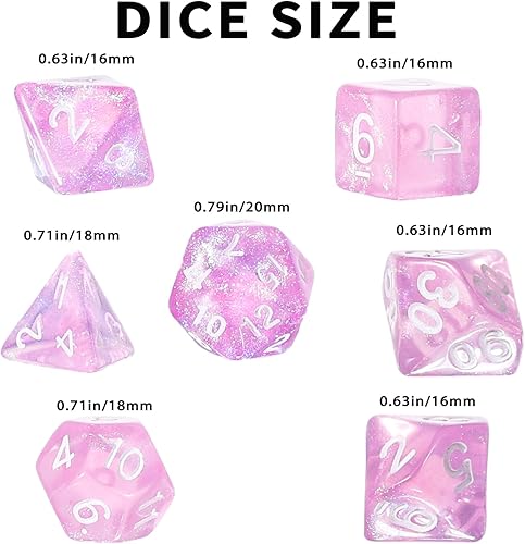 Miniatura 6 de DND - Dados transparentes rosas con purpurina que cambia de color para juego de mesa de Calabozos y Dragones, D&D, MTG, juego de dados Pathfinder