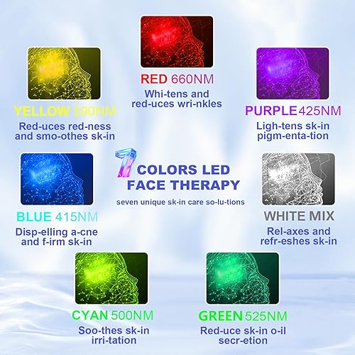 Miniatura 2 de Terapia de luz roja para cara y cuello, luz LED de 7 colores con base, luz roja LED para cara, cuello, rodilla, espalda