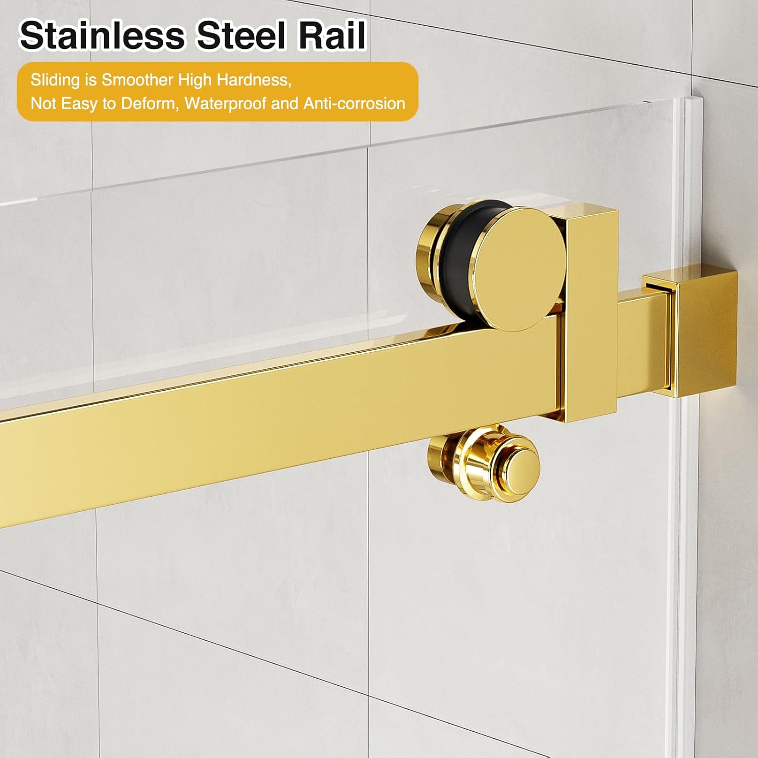 60" W x 74" H Frameless Sliding Shower Door Glass Shower Door with 1/4"(6mm) Clear SGCC Tempered Glass,Explosion-Proof Film,Two Stainless Handles,Stainless Steel Hardware Brushed Gold