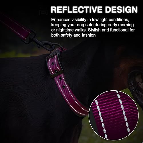 Miniatura 6 de Collar de perro personalizado de nailon con nombre y teléfono bordados, tira reflectante, forro de neopreno suave, hebilla de metal duradera, correa