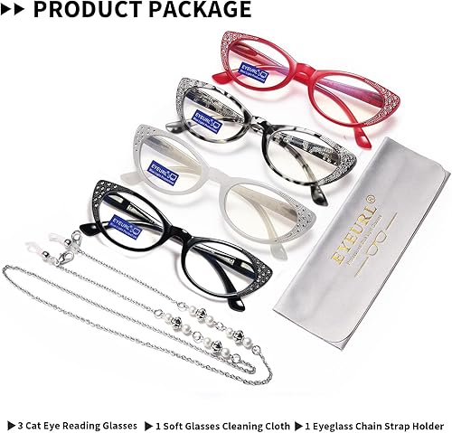 Miniatura 7 de EYEURL Gafas de lectura de ojo de gato para mujer, bloqueo de luz azul, paquete de 4 unidades, para lectura de computadora, bisagra de resorte de