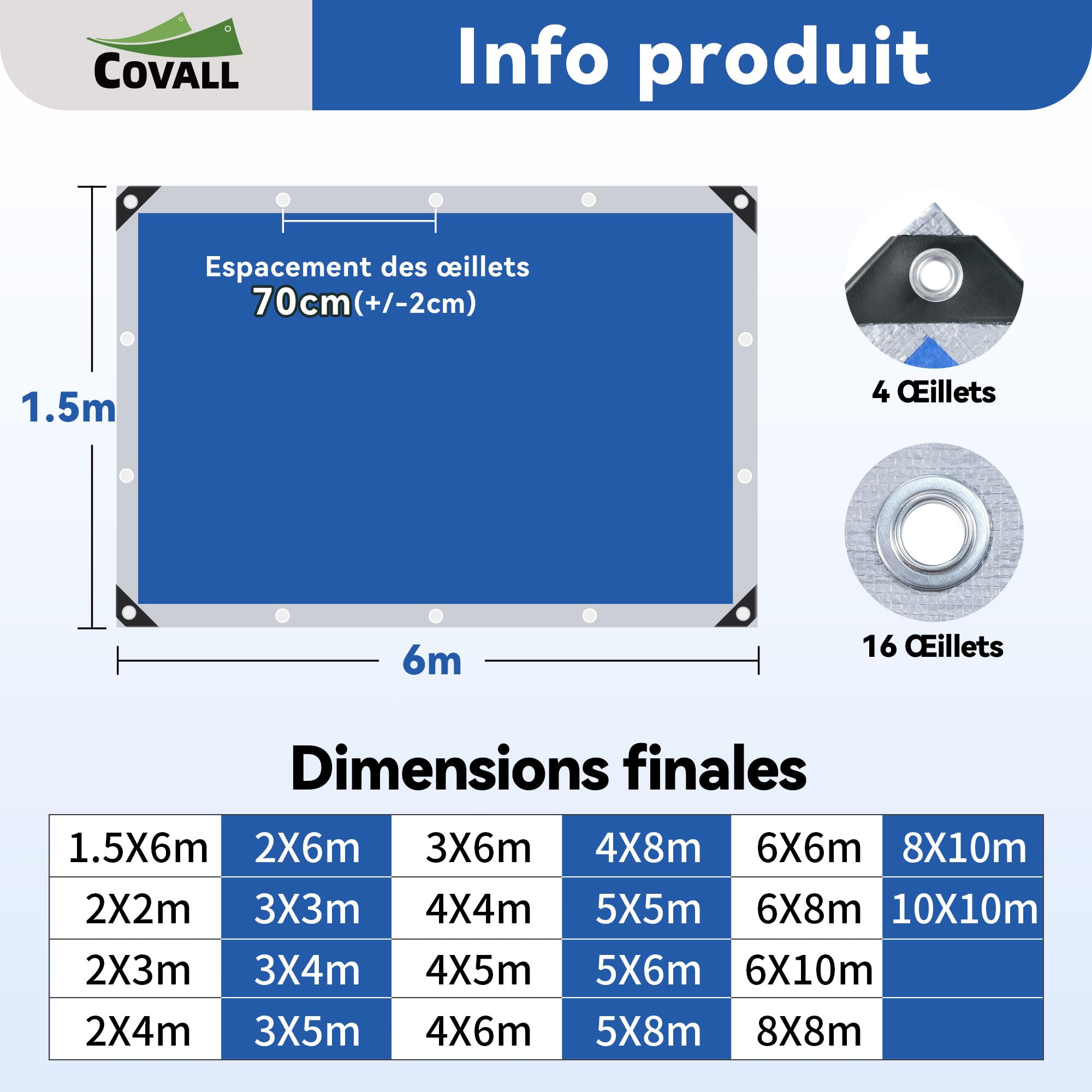 bâche 1.5x6m bache de Protection 75g/m² bache de Protection Exterieur,Impermeable résistante au Gel et aux UV,pour Jardin,tonnelle,Camping,Meubles,abri de Jardin